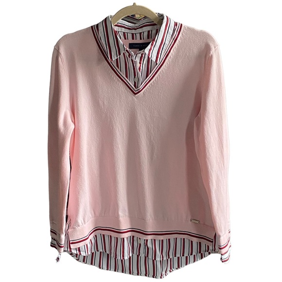 Women’s Tommy Hilfiger Large Layered Look Pink Sweater - Picture 2 of 7